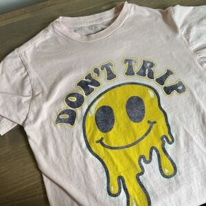 In Your Face Apparel Womens Small Pink Smiley Don't‎ Trip Short Sleeve Tee